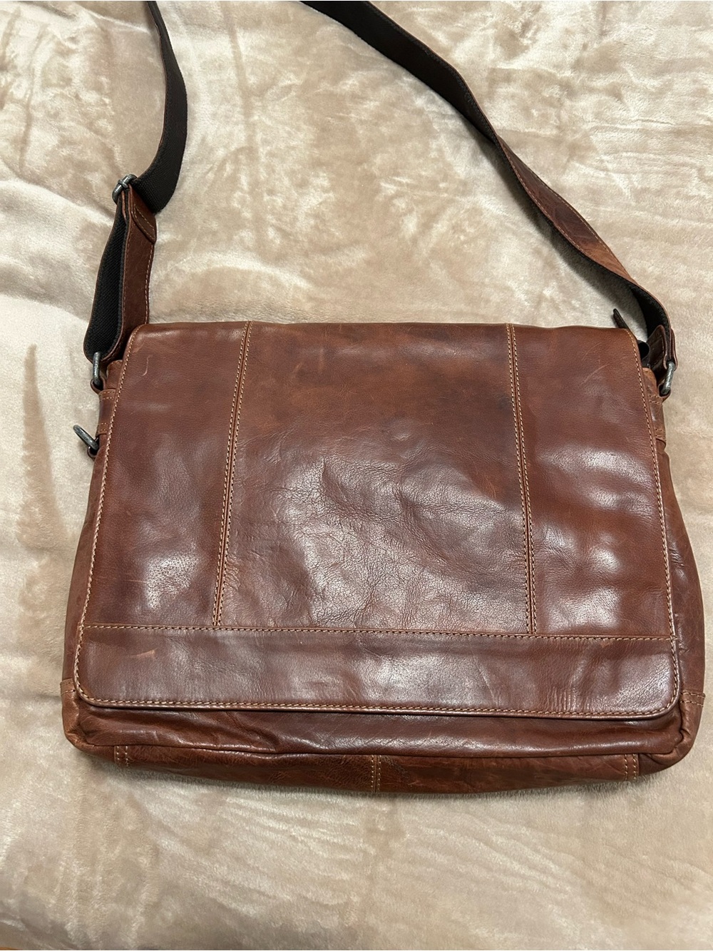 Jack Georges Voyager Buffalo Leather Messenger Bag Brown  - Great Cond! Unisex
